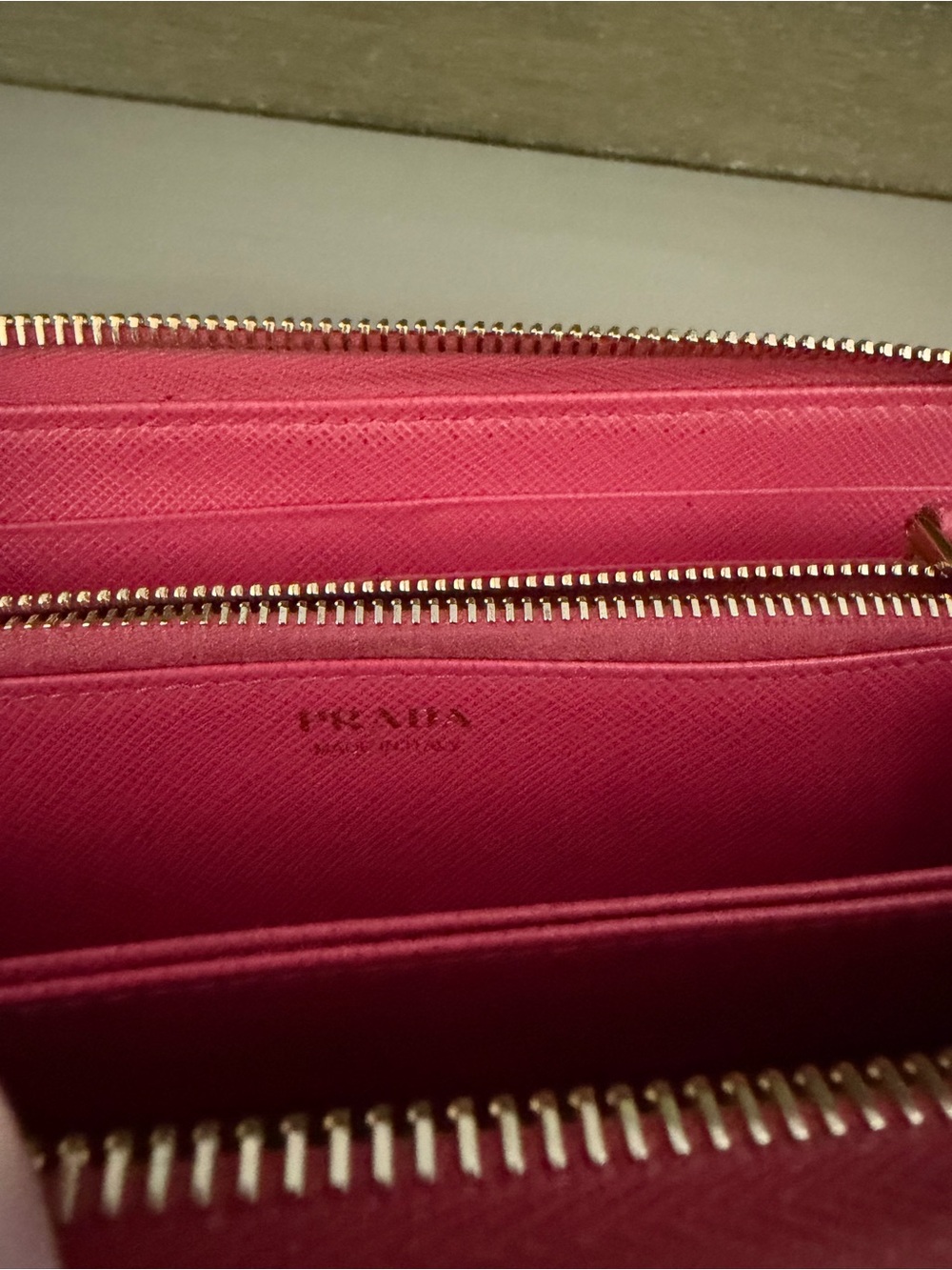 Prada Hot Pink Saffiano Zip Wallet w| Gold Logo - Picture 11 of 16